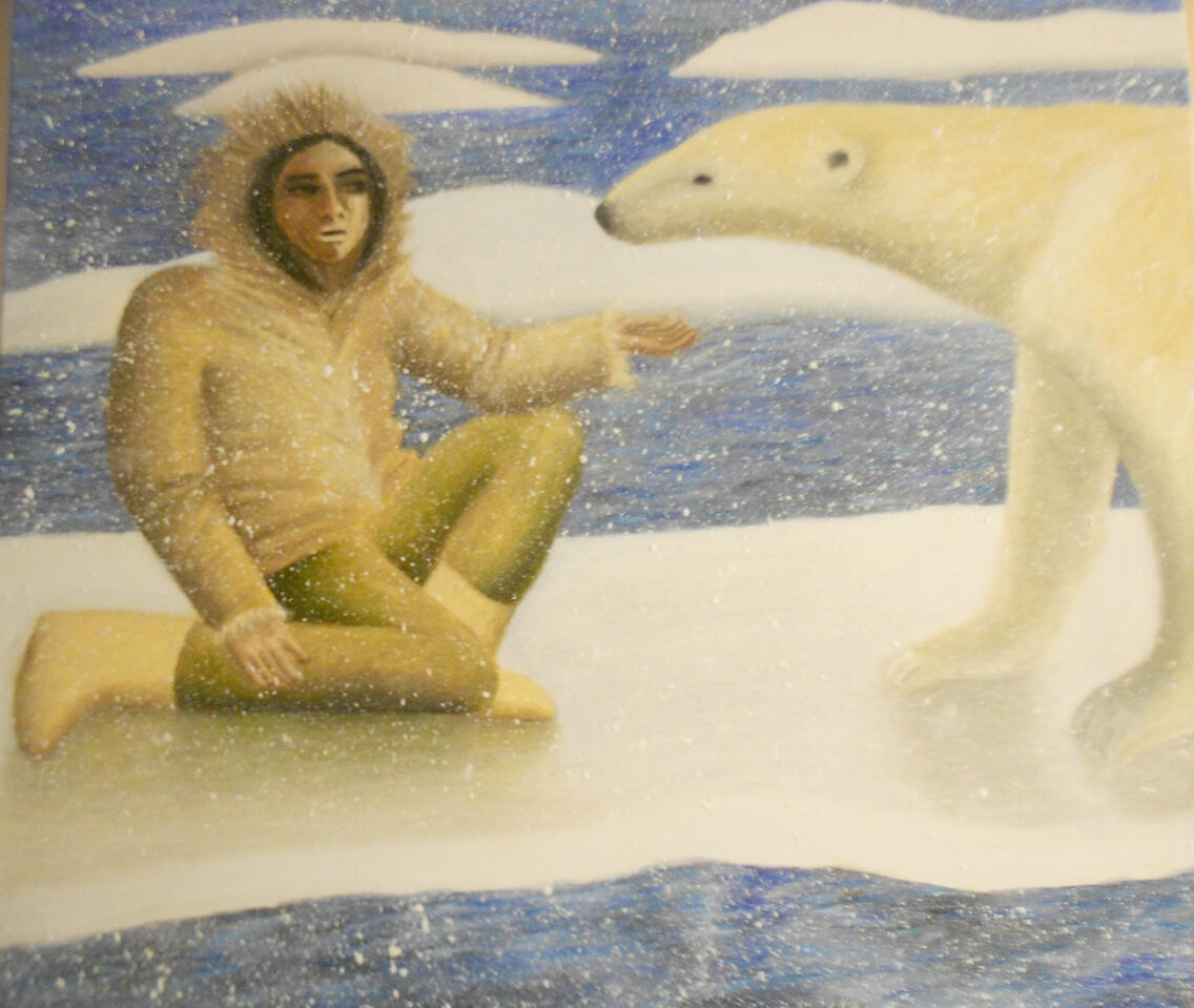 Painting of Eskimo with Polar Bear